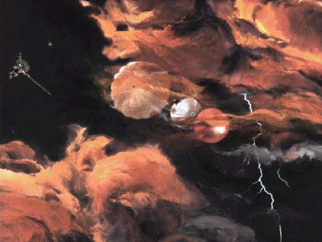 Discesa del probe della sonda Galileo nell'atmosfera di Giove
