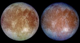 Natural and False Color Views of Europa